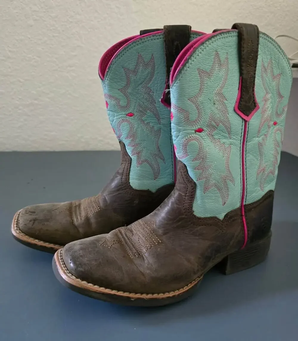 Ariat Kids Western Cowboy Boots Leather Square Toe Size 1.5